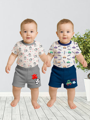 KidBee Boys & Girls Casual T-shirt Shorts(TNS-436-2PC-DarkBlue,SlateGrey)