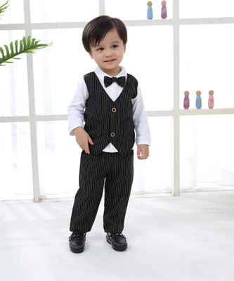 Belliza Baby Boys & Baby Girls Party(Festive) Shirt Pant, Bow Tie, Waistcoat(2 pocket Black Lining Sp)