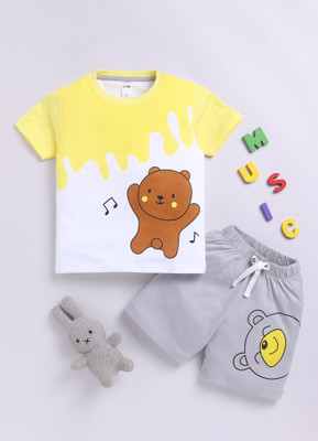 LITTLE NINJA Baby Boys Casual T-shirt Shorts(YELLOW MELANGE)