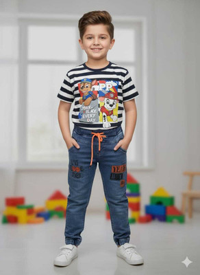 Silakaari Baby Boys & Baby Girls Casual T-shirt Jeans(Black-White)