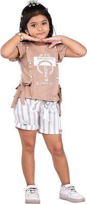 Worton Fashion Baby Girls Party(Festive) T-shirt Shorts(Beige)