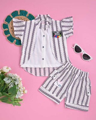 MYTEX FASHION Baby Girls Casual Top Shorts(White & Purple)