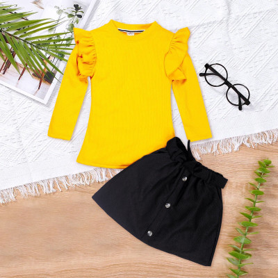 PORPY Girls Casual Top Skirt(yellow, black)
