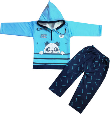 Shreesai Baby Boys & Baby Girls Party(Festive) T-shirt Pyjama(blue)