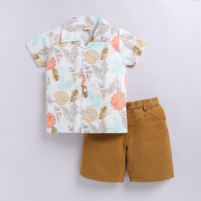 Snuggly Monkey Baby Boys Casual Shirt Shorts(White/Brown)