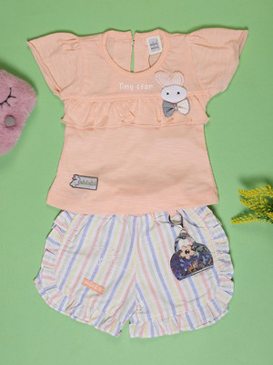 V-MART Baby Girls Casual Top Shorts(Peach)