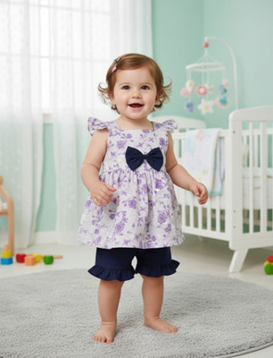Elite attire Baby Girls Casual Top Shorts(Purple)