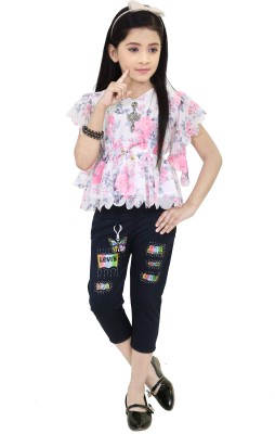 JELLY GARMENTS Girls Party(Festive) Top Pant(White)