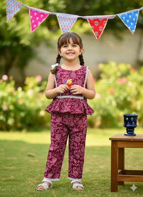 Rangi Saga Girls Casual Top Pant(Wine)