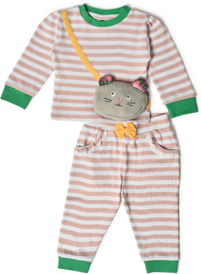 Mi Arcus Baby Girls Casual T-shirt Track Suit, Pyjama(Pink)