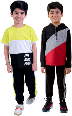 Chandrika Boys Casual T-shirt Trouser(YELLOW_GREY-MAROON)