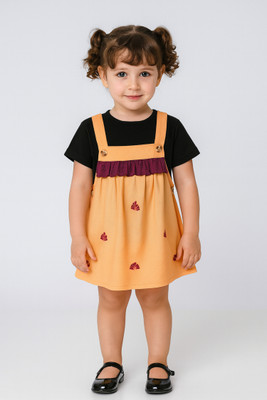 SHOPPERTREE Baby Girls Party(Festive) Dungaree T-shirt(Peach)