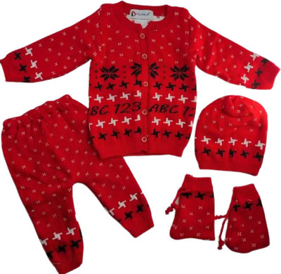 EssCubes Enterprise Baby Boys & Baby Girls Casual Sweater Pyjama, Cap, Socks(Red)