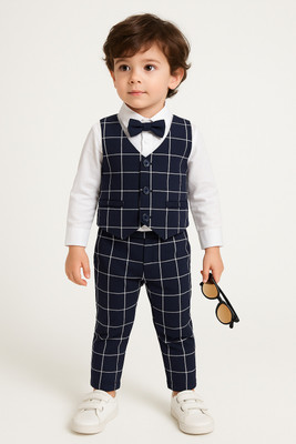 PLUSEBURRY Baby Boys & Baby Girls Party(Festive) Waistcoat Pant(Checks Black)
