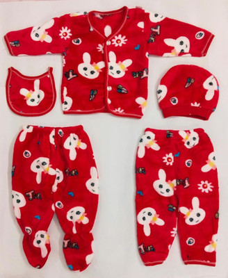 ADRIEL BRINGING JOY Baby Boys & Baby Girls Casual Top Bib, Cap, Pyjama(Red)