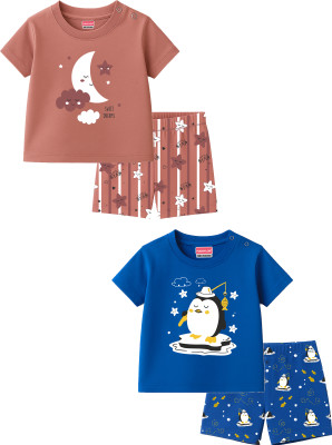 Toddylon Baby Boys & Baby Girls Casual T-shirt Shorts(Pink, Blue)