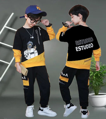 DRUZZEE Baby Boys & Baby Girls Casual T-shirt Pant(Black Yellow)