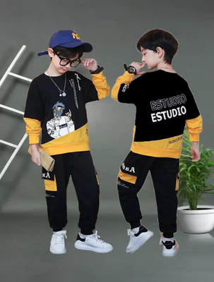 DRUZZEE Baby Boys & Baby Girls Casual T-shirt Pant(Black Yellow)