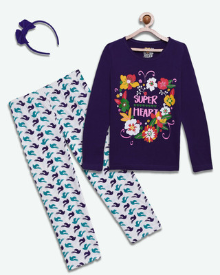 SINI MINI Girls Casual Pyjama Sleepsuit(PUR_2SPA)