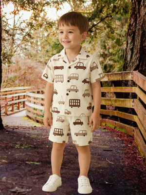 FASHION GRAB Boys Casual Shirt Shorts(Brown)