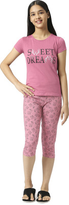 SINI MINI Girls Casual Capri Sleepsuit(MAUVE_DRM)