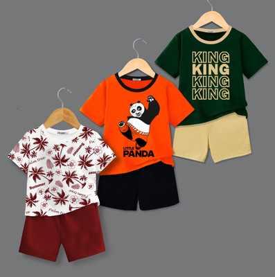 tarsier Baby Boys Casual T-shirt Shorts(ORANGE_GREEN_COCO MARON)
