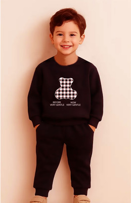 AALEKH Baby Boys & Baby Girls Casual T-shirt Track Pants(DEEP BLACK)