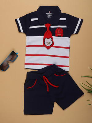 V-MART Baby Boys Casual T-shirt Shorts(Navy Blue)