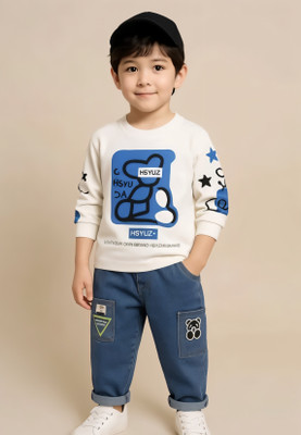 Krishn Creations Baby Boys Casual Sweatshirt Pant(White)