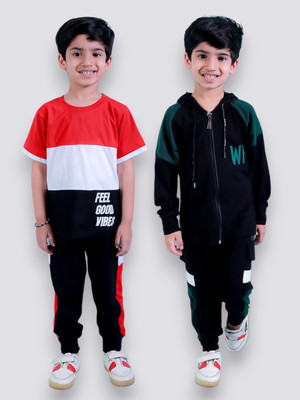 Chandrika Boys Casual T-shirt Trouser(BOTTLEGREEN_RED)