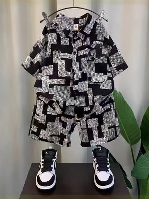 AADHYAPI Baby Boys & Baby Girls Party(Festive) Shirt Shorts(BLACK)