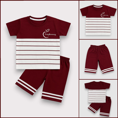 KIKANI ENTERPRISE Baby Boys & Baby Girls Daisy Casual T-shirt Capri(Maroon)