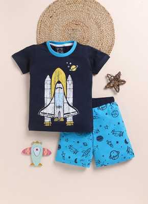 Lazy Shark Boys Casual T-shirt Shorts(Navy Blue)