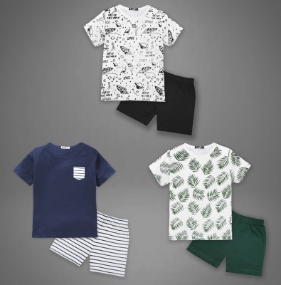 tarsier Baby Boys & Baby Girls Casual T-shirt Shorts(ROCKET-LEAF-NAVY/WHITE STRIPES POC SETS)