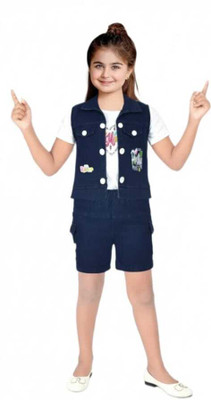 zudio Baby Girls Disney Princess Casual Jacket Shorts(DENIM BLUE)