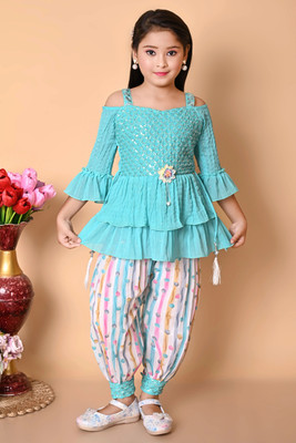 NIVARACREATION Girls Party(Festive) Top Pyjama(Blue)