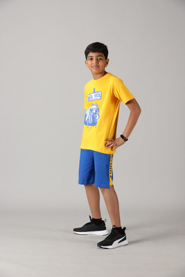 KiddoPanti Boys Casual T-shirt Shorts(Yellow & Royal Blue)