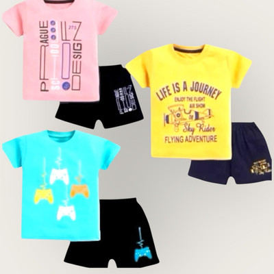 Styks Baby Boys & Baby Girls Casual T-shirt Shorts(Blue)