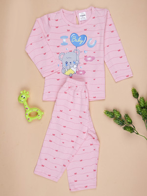 V-MART Baby Girls Casual T-shirt Legging(Pink)