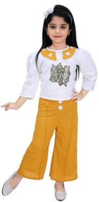 LINKKART FASHION Girls Party(Festive) Top Pant(YELLOW)