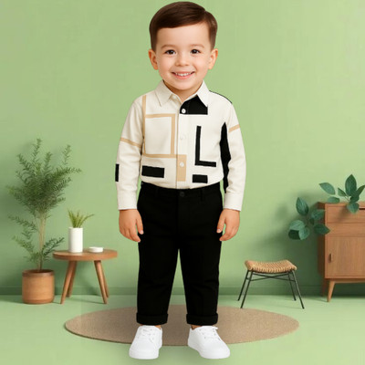 MENVVY TREND Baby Boys Party(Festive) Shirt Pant(WHITE GEOMETRIC PATTERN)