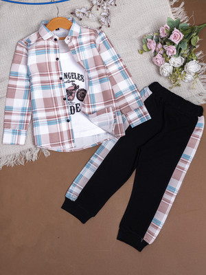 HIKUJ Boys Party(Festive) Shirt Track Pants(Pink)