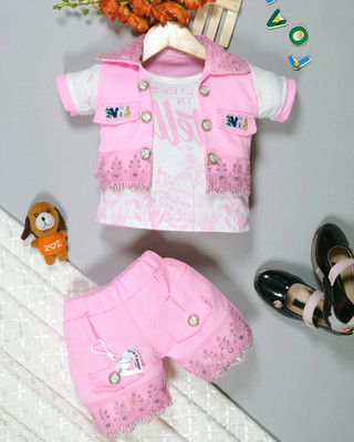 JIYAN FASHION WORLD Baby Girls Party(Festive) Top Pant(Pink)
