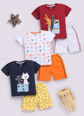 Blushh Berry Boys Casual T-shirt Shorts(Maroon, White, Orange, Navy Blue)