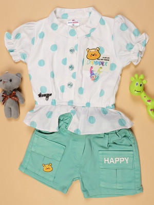 V-MART Baby Girls Casual Top Pant(Light Green)