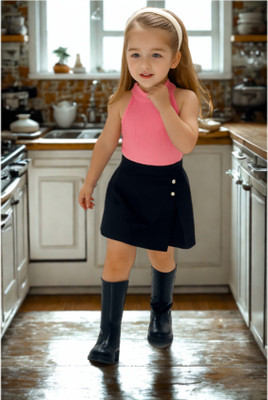 Riyanshi Collect Girls Casual Top Shorts(Pink, Black)
