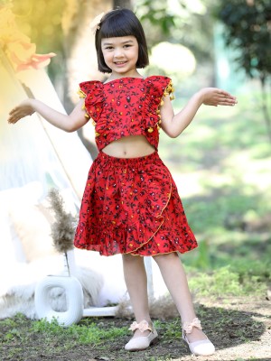 CUTIEKINS Girls Casual Top Skirt(Red & Yellow)