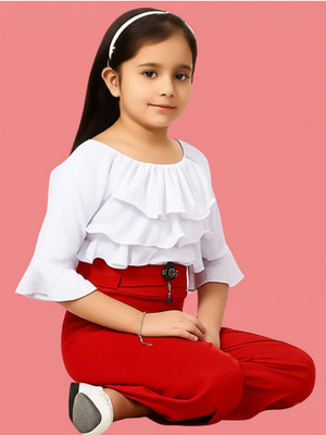 GREEN DRAGONFLY Girls Casual Top Pant(White & Red)
