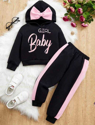 DRITI Baby Girls Casual Sweatshirt Pant(BLACK, PINK)