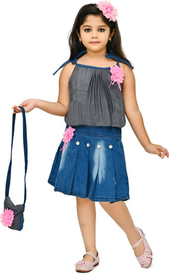 CHANDRIKA LIFESTYLE Girls Party(Festive) Top Skirt(GREY)